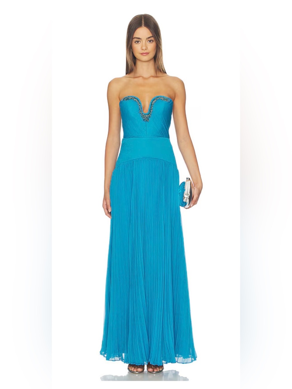 AMUR Fiora Beaded Pleated Strapless Maxi Dress